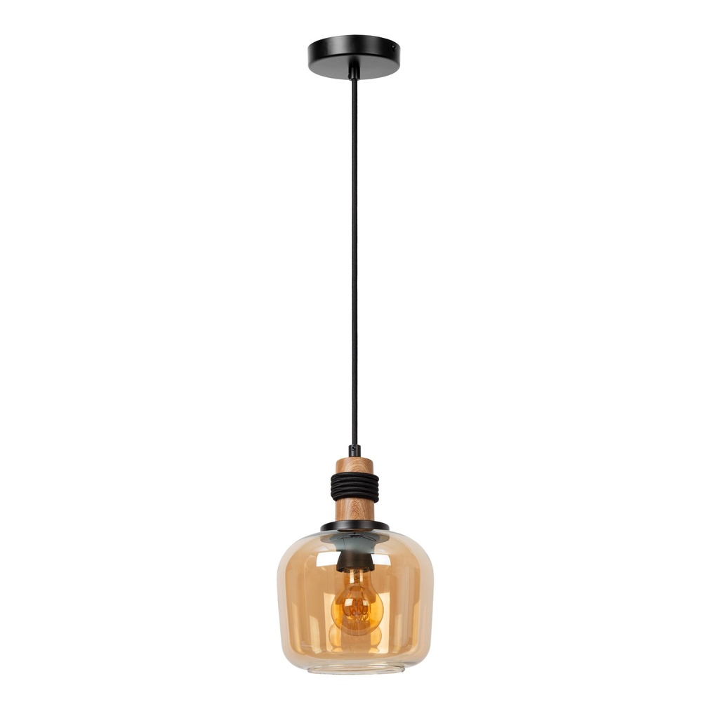 Lucide HanglampIlona Ø 18cm zwart met amber glas - 45408/18/62